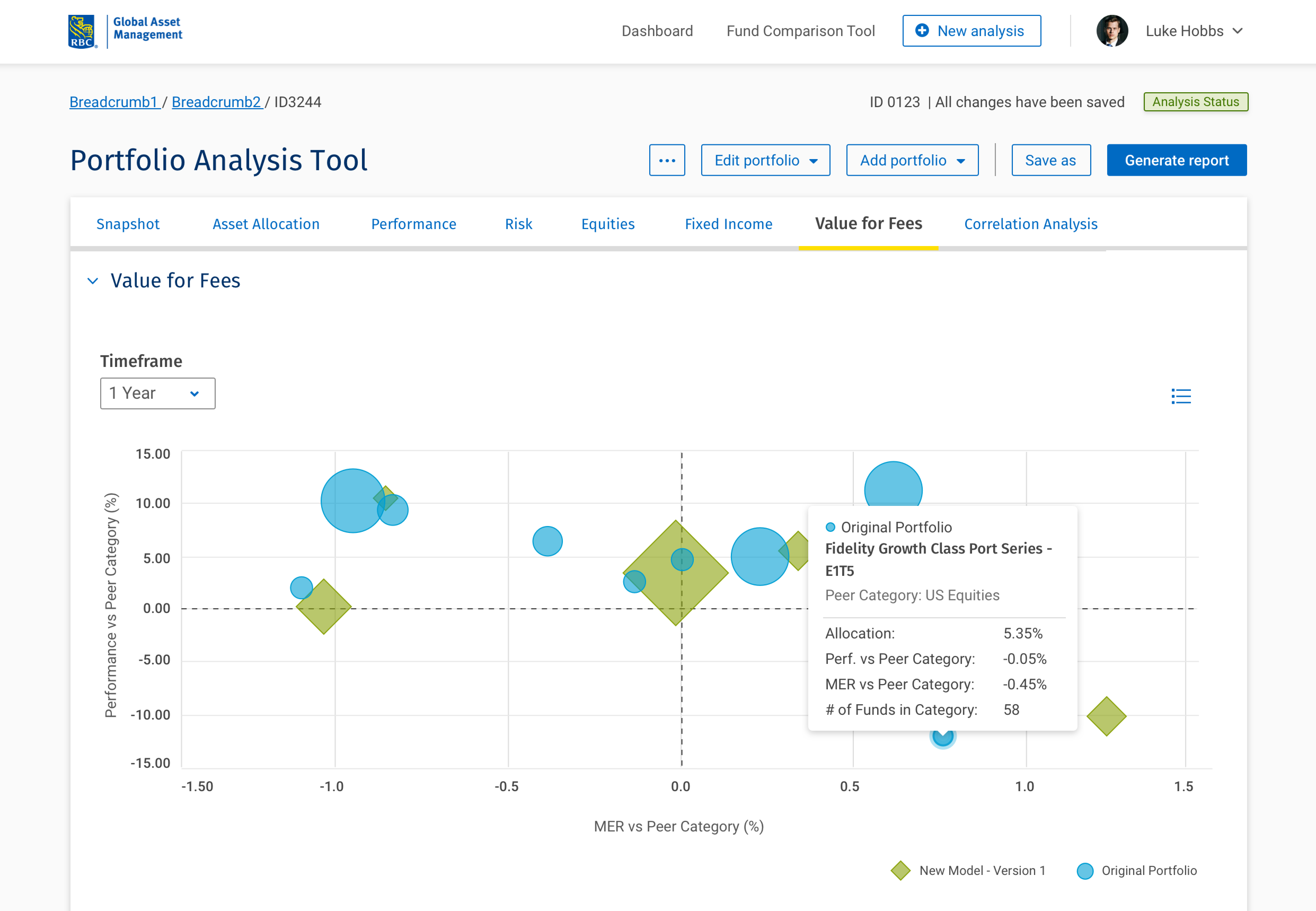Screenshot of portfolio analysis tool